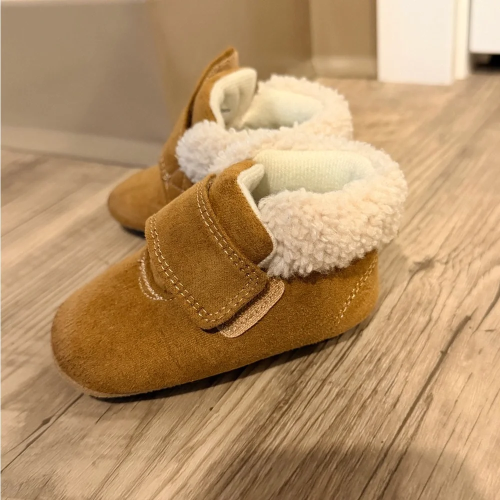 Carter's Tan Faux-Shearling Strap Baby Booties - 12-18 Months